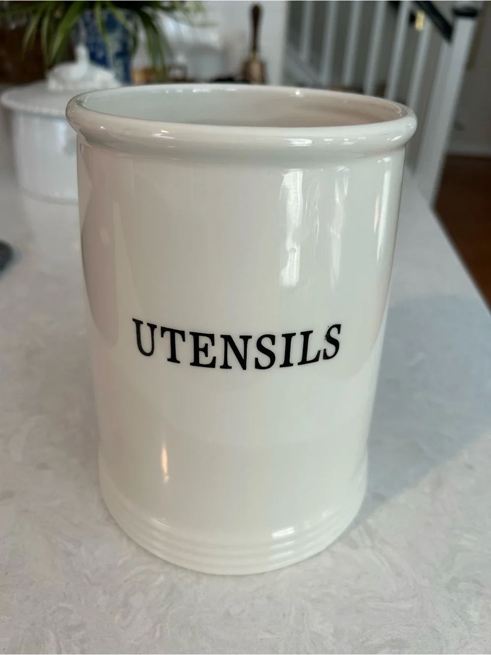 White Ceramic Utensils Crock - Classic Kitchen Utensil Holder